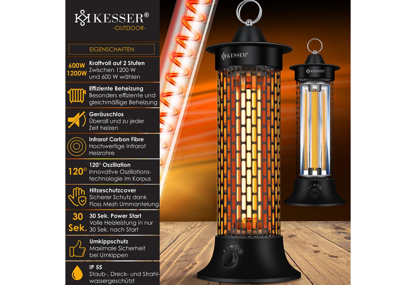 KESSER Terrassenstrahler, Standheizstrahler Infrarotheizung, 1200W Heizstrahler Energie – Bild 2 von 5