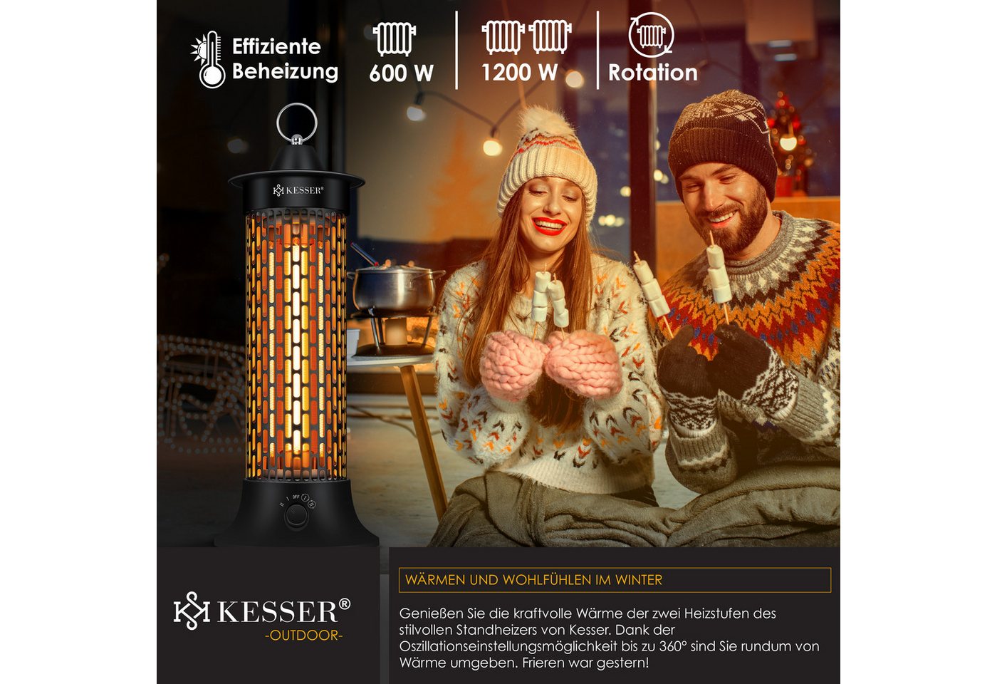 KESSER Terrassenstrahler, Standheizstrahler Infrarotheizung, 1200W Heizstrahler Energie – Bild 4 von 5