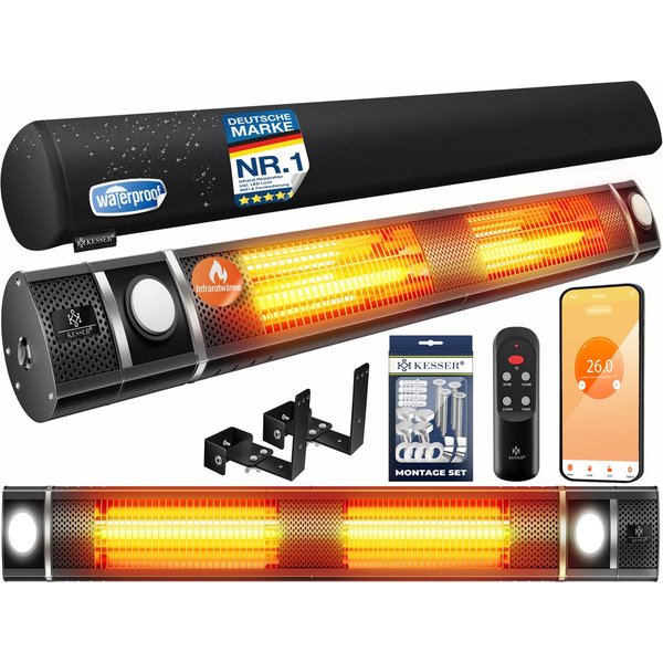 KESSER Terrassenstrahler, Infrarot Heizstrahler 3000W Heizer IR-Gastro-Bar + LED, Fernbedienung