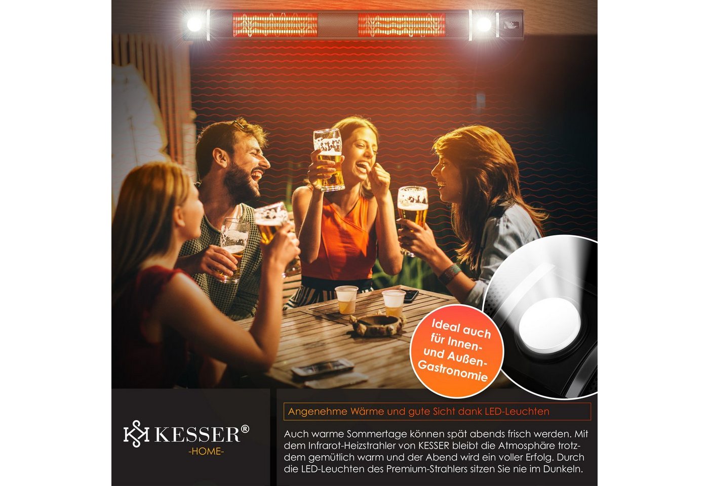 KESSER Terrassenstrahler, Infrarot Heizstrahler 3000W Heizer IR-Gastro-Bar + LED, Fernbedienung – Bild 5 von 5
