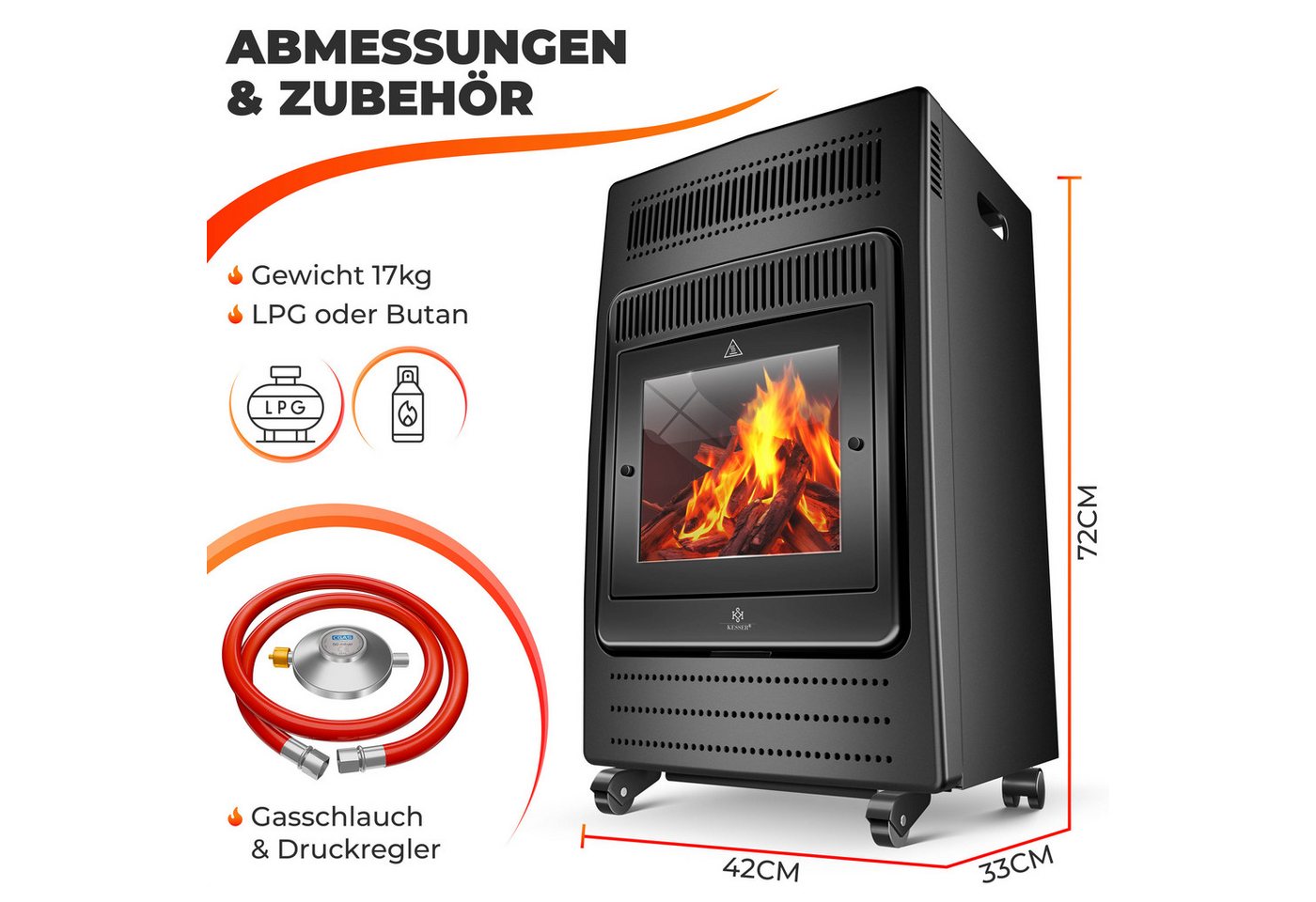 KESSER Terrassenstrahler, 3400 W, Gasheizer Gasheizofen Heizstrahler 3,4 kW Gas Kamin – Bild 2 von 5