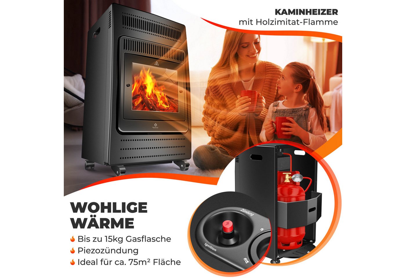 KESSER Terrassenstrahler, 3400 W, Gasheizer Gasheizofen Heizstrahler 3,4 kW Gas Kamin – Bild 3 von 5