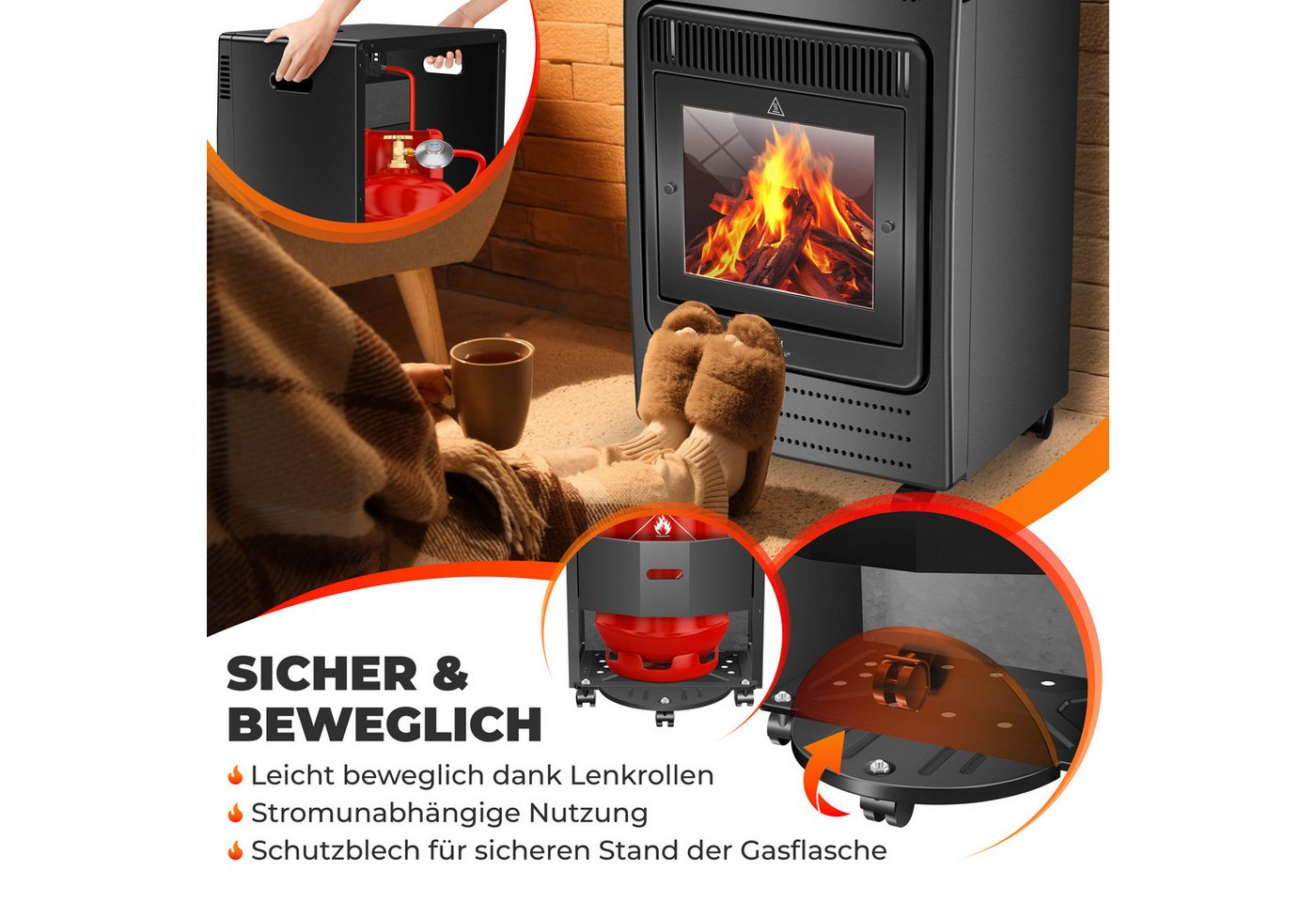 KESSER Terrassenstrahler, 3400 W, Gasheizer Gasheizofen Heizstrahler 3,4 kW Gas Kamin – Bild 5 von 5