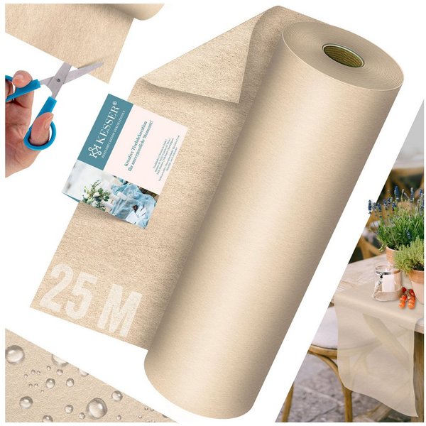 KESSER Tischläufer 25 m × 30 cm, wasserabweisend & abwaschbar, 30 g/m², anpassbare Vlies-Tischdekoration – für Feste aller Art geeignet