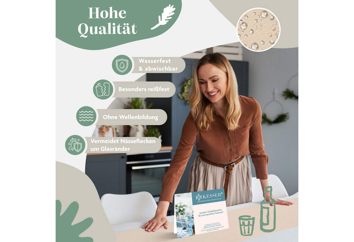 KESSER Tischläufer 25 m × 30 cm, wasserabweisend & abwaschbar, 30 g/m², anpassbare Vlies-Tischdekoration – für Feste aller Art geeignet – Bild 4 von 5
