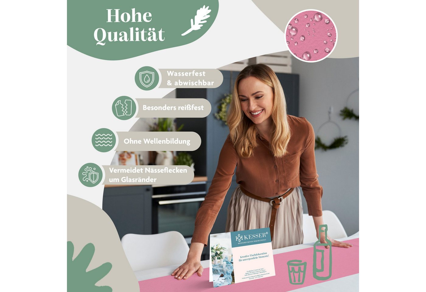 KESSER Tischläufer 25 m × 30 cm, wasserabweisend & abwaschbar, 30 g/m², anpassbare Vlies-Tischdekoration – für Feste aller Art geeignet – Bild 4 von 5