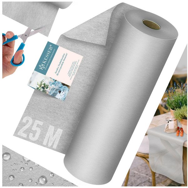 KESSER Tischläufer 25 m × 30 cm, wasserabweisend & abwaschbar, 30 g/m², anpassbare Vlies-Tischdekoration – für Feste aller Art geeignet