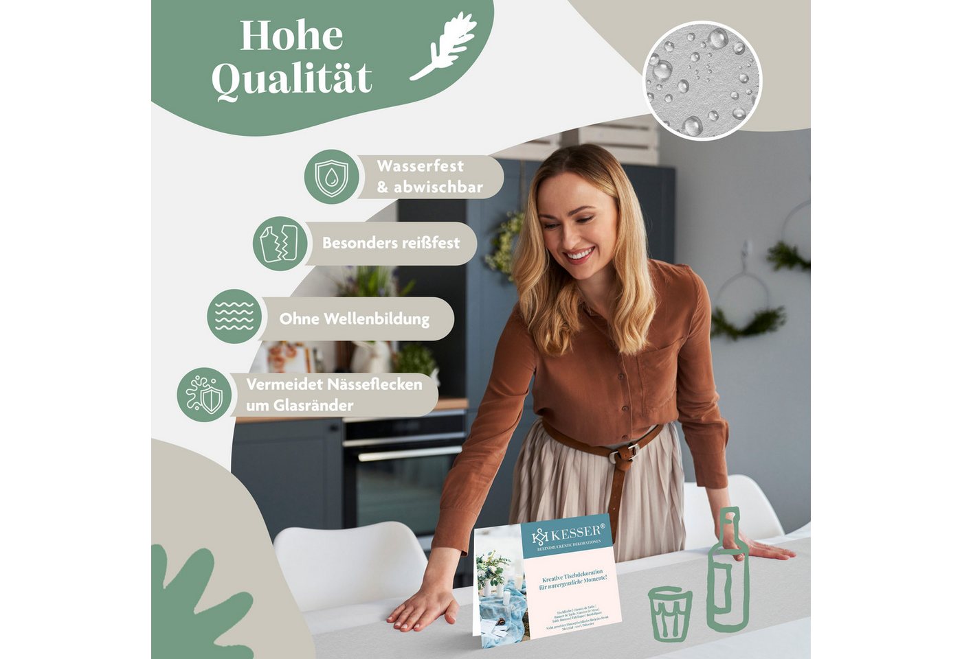 KESSER Tischläufer 25 m × 30 cm, wasserabweisend & abwaschbar, 30 g/m², anpassbare Vlies-Tischdekoration – für Feste aller Art geeignet – Bild 4 von 5