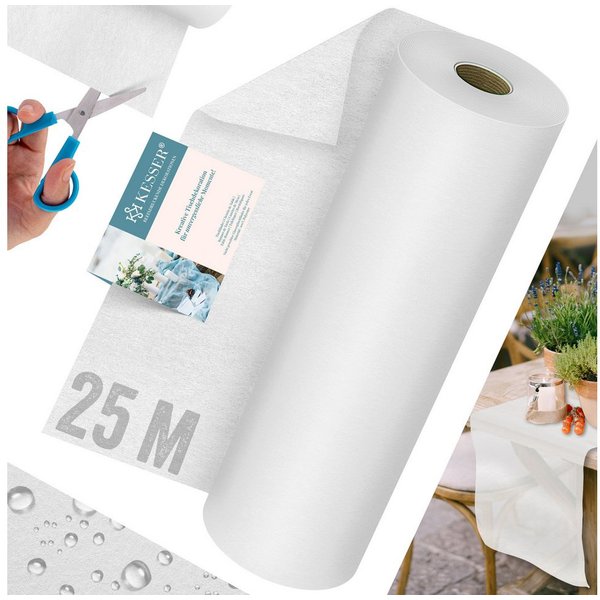 KESSER Tischläufer 25 m × 30 cm, wasserabweisend & abwaschbar, 30 g/m², anpassbare Vlies-Tischdekoration – für Feste aller Art geeignet