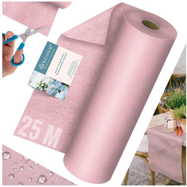 KESSER Tischläufer 25 m × 30 cm, wasserabweisend & abwaschbar, 30 g/m², anpassbare Vlies-Tischdekoration – für Feste aller Art geeignet