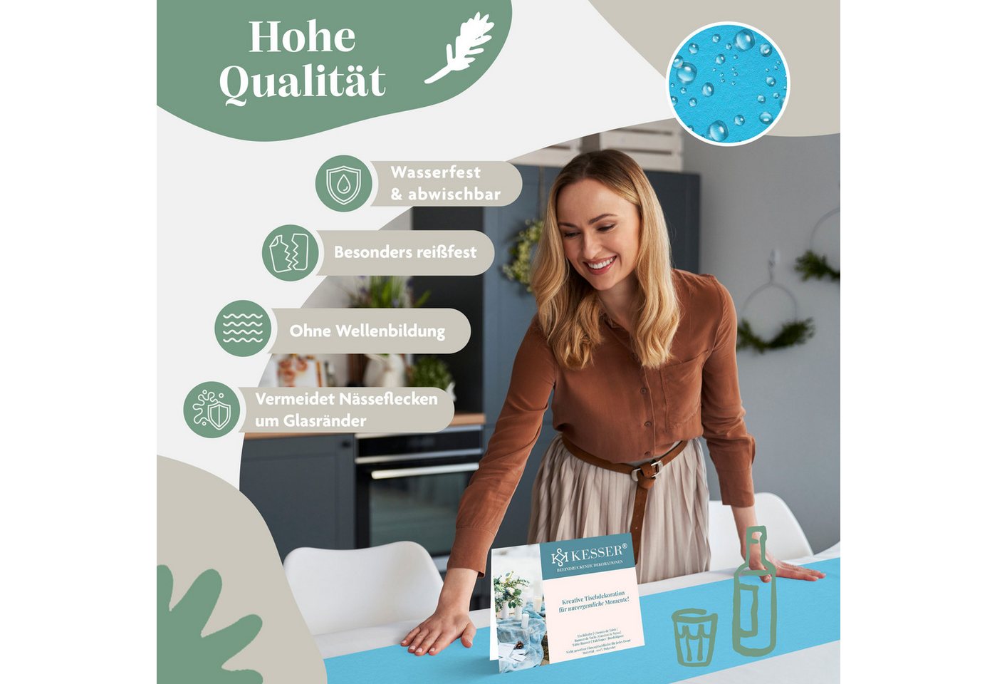 KESSER Tischläufer 25 m × 30 cm, wasserabweisend & abwaschbar, 30 g/m², anpassbare Vlies-Tischdekoration – für Feste aller Art geeignet – Bild 4 von 5