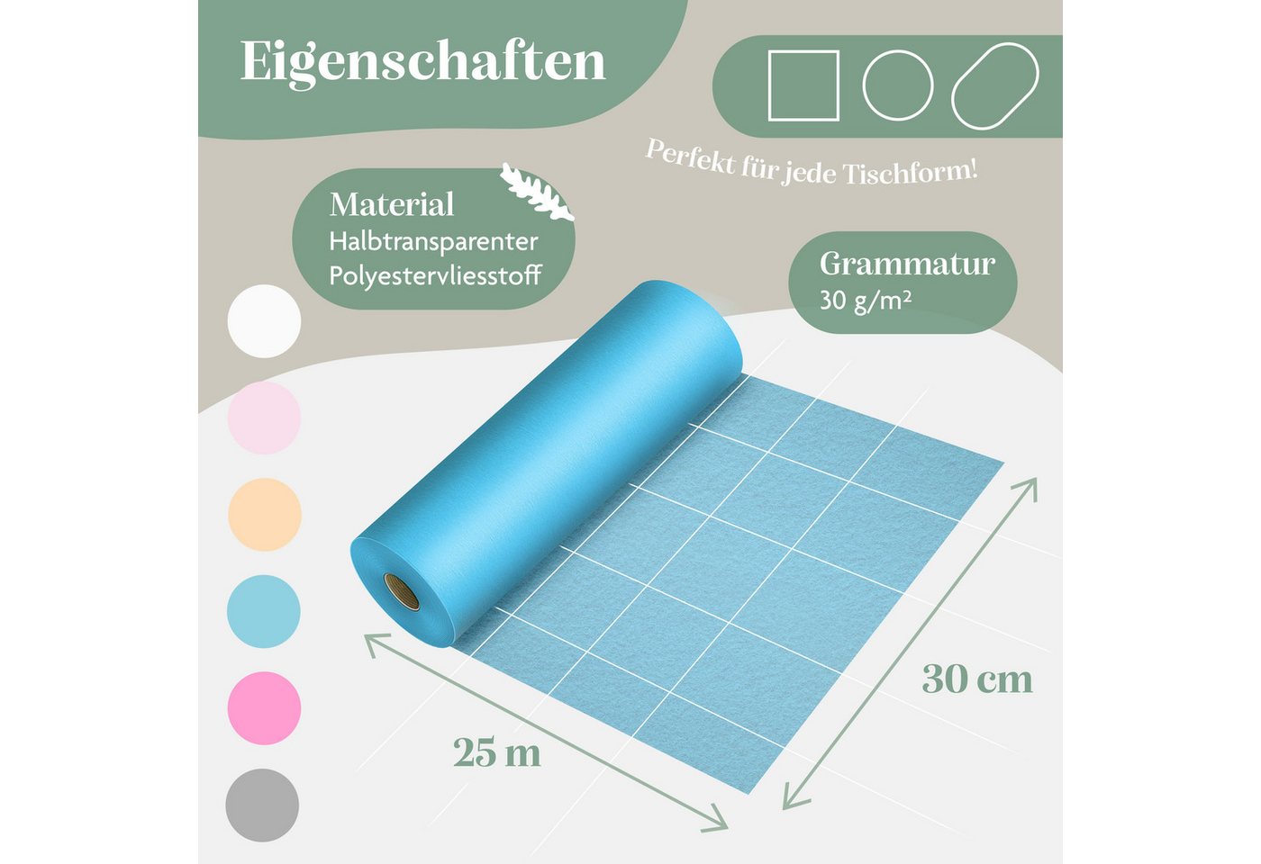 KESSER Tischläufer 25 m × 30 cm, wasserabweisend & abwaschbar, 30 g/m², anpassbare Vlies-Tischdekoration – für Feste aller Art geeignet – Bild 5 von 5