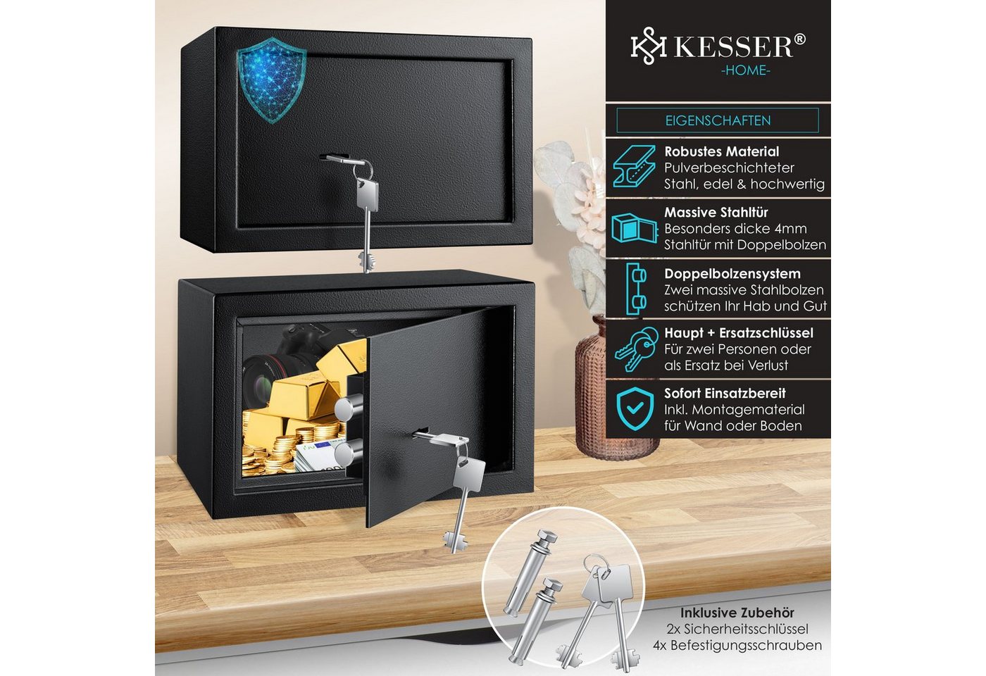 KESSER Tresor, Möbeltresor mit Doppelbartschloss, Safe Tresor Geldschrank – Bild 2 von 5