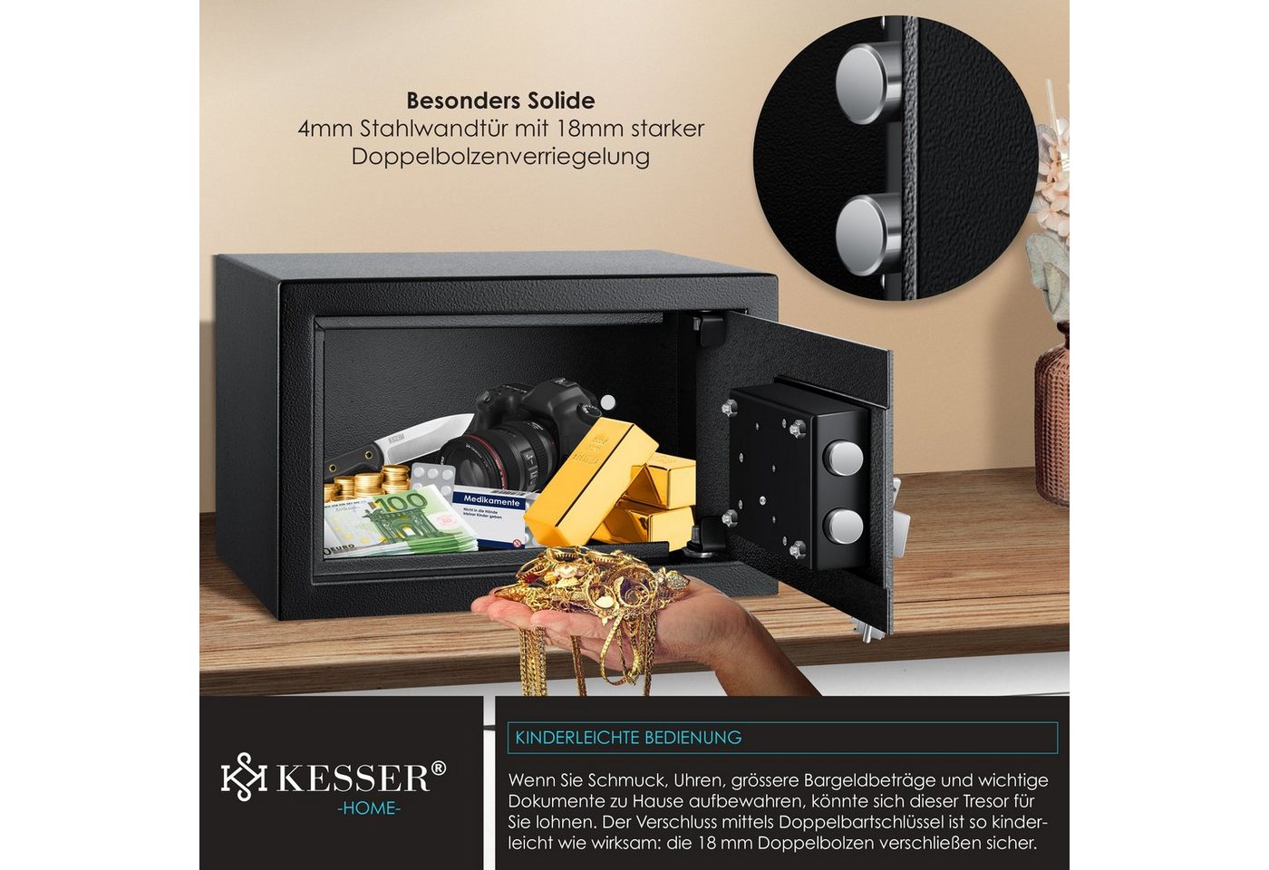KESSER Tresor, Möbeltresor mit Doppelbartschloss, Safe Tresor Geldschrank – Bild 4 von 5