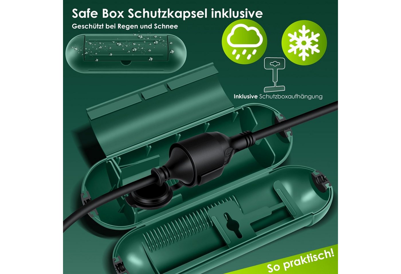KESSER Verlängerungskabel, (50 cm), Verlängerungskabel mit Schutzkappe Outdoor für Innenbereich – Bild 4 von 5