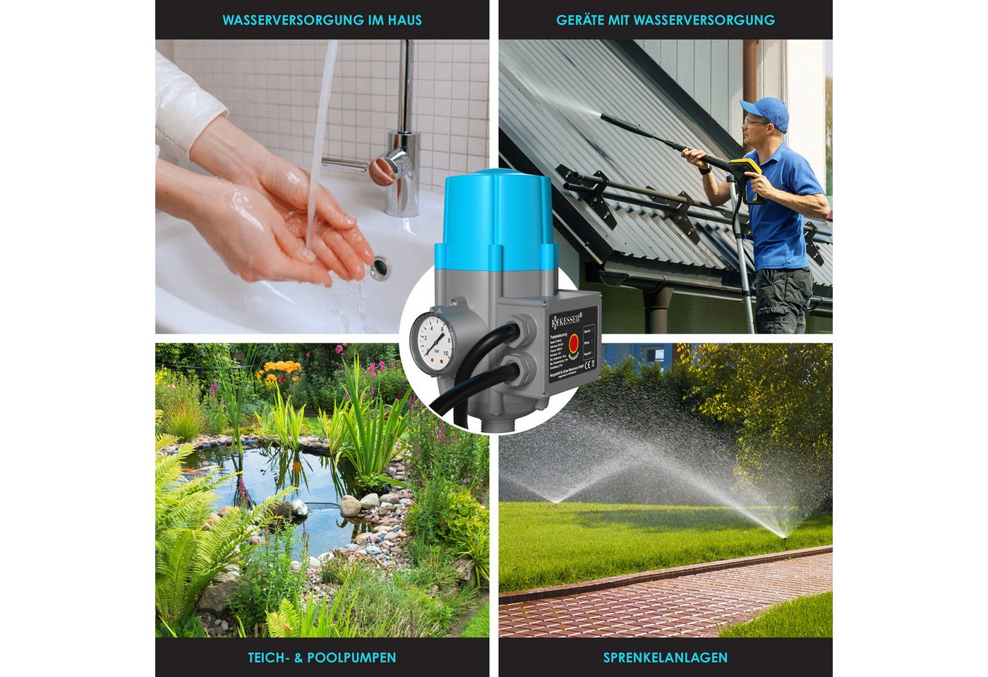 KESSER Wasserpumpe, Pumpensteuerung mit Baranzeige mit Kabel 10 bar Druckwächter – Bild 5 von 5