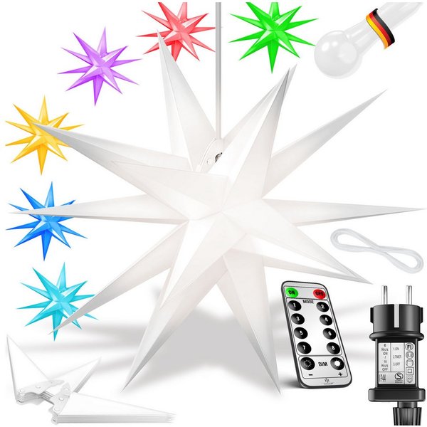 KESSER Weihnachtsfigur, Leuchtstern 3D, LED Weihnachtsstern mit Timer Innen u. Außen