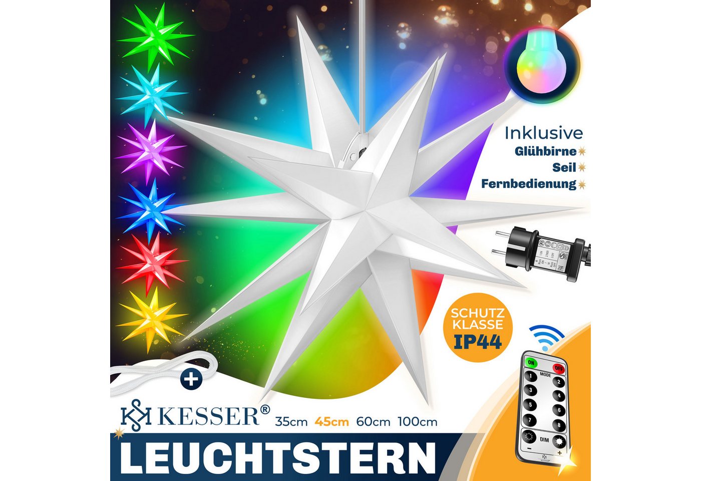 KESSER Weihnachtsfigur, Leuchtstern 3D, LED Weihnachtsstern mit Timer Innen u. Außen – Bild 2 von 5