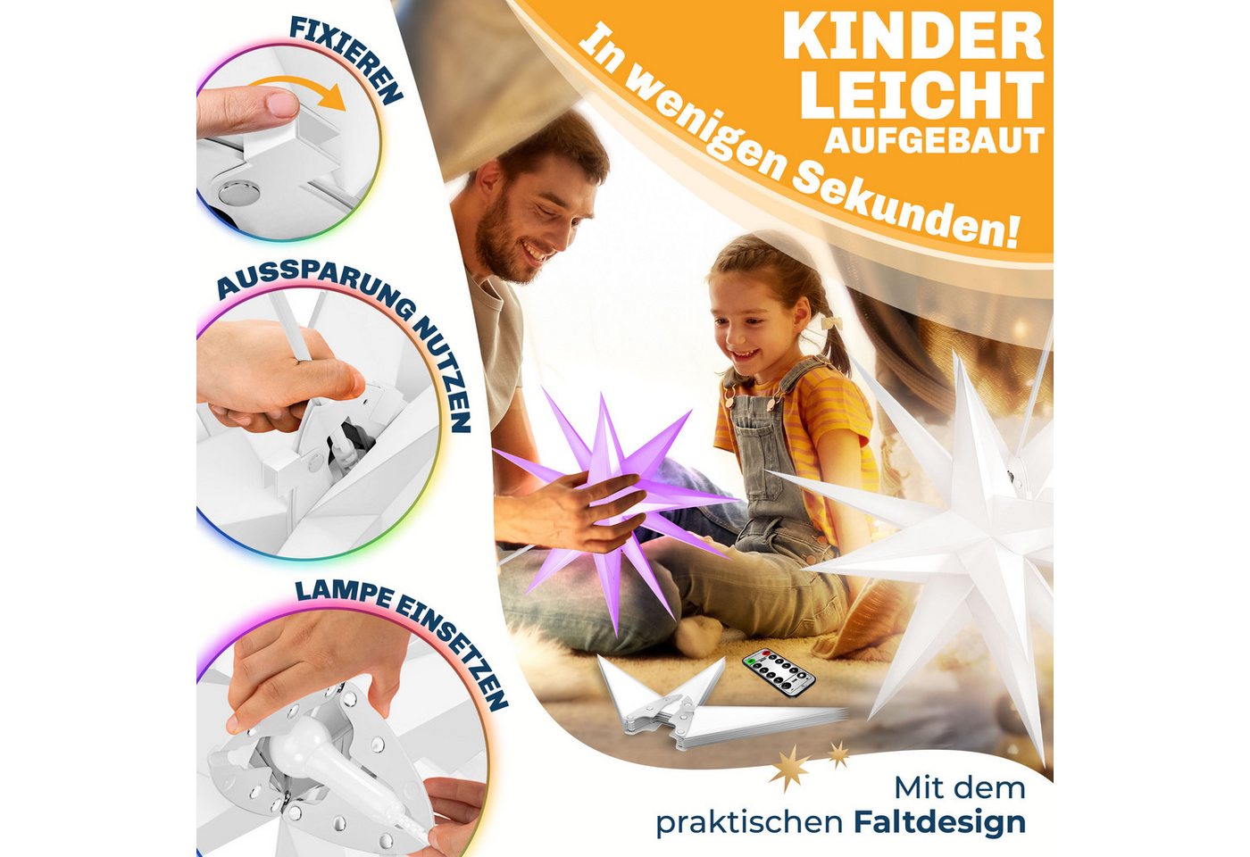 KESSER Weihnachtsfigur, Leuchtstern 3D, LED Weihnachtsstern mit Timer Innen u. Außen – Bild 3 von 5