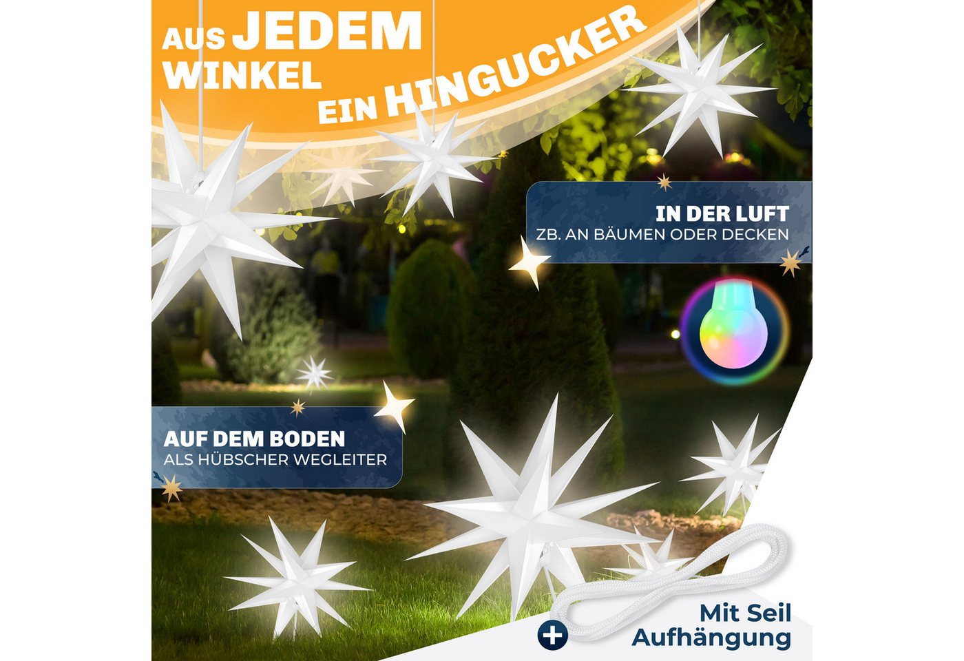 KESSER Weihnachtsfigur, Leuchtstern 3D, LED Weihnachtsstern mit Timer Innen u. Außen – Bild 5 von 5