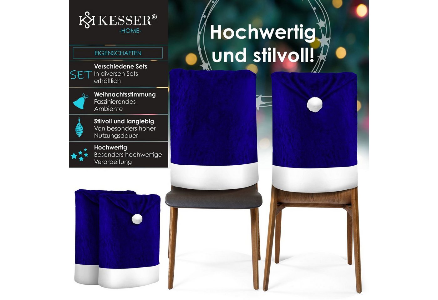 KESSER Weihnachtsfigur, Premium Weihnachtsstuhlüberzug Set Stuhlhussen für Weihnachten – Bild 2 von 5