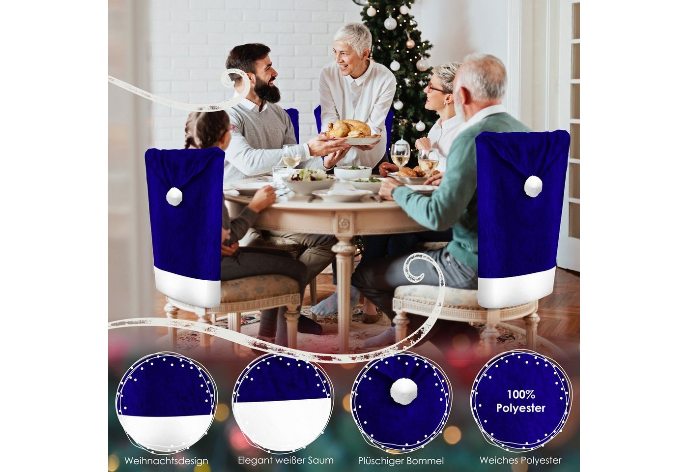KESSER Weihnachtsfigur, Premium Weihnachtsstuhlüberzug Set Stuhlhussen für Weihnachten – Bild 5 von 5