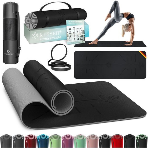 KESSER Yogamatte, Gymnastikmatte + Tragegurt rutschfest TPE Yogamatte gepolstert