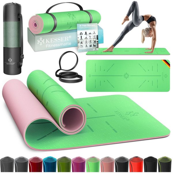 KESSER Yogamatte, Gymnastikmatte + Tragegurt rutschfest TPE Yogamatte gepolstert