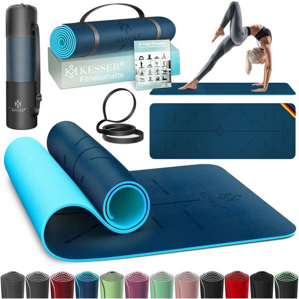 KESSER Yogamatte, Gymnastikmatte + Tragegurt rutschfest TPE Yogamatte gepolstert