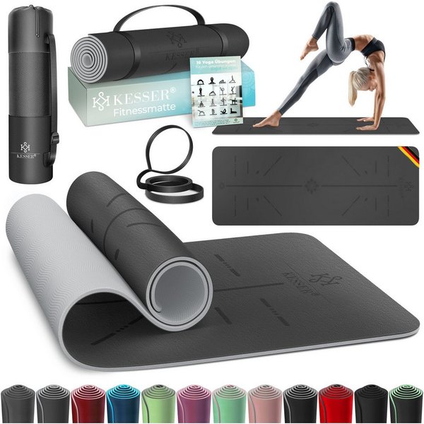 KESSER Yogamatte, Gymnastikmatte + Tragegurt rutschfest TPE Yogamatte gepolstert