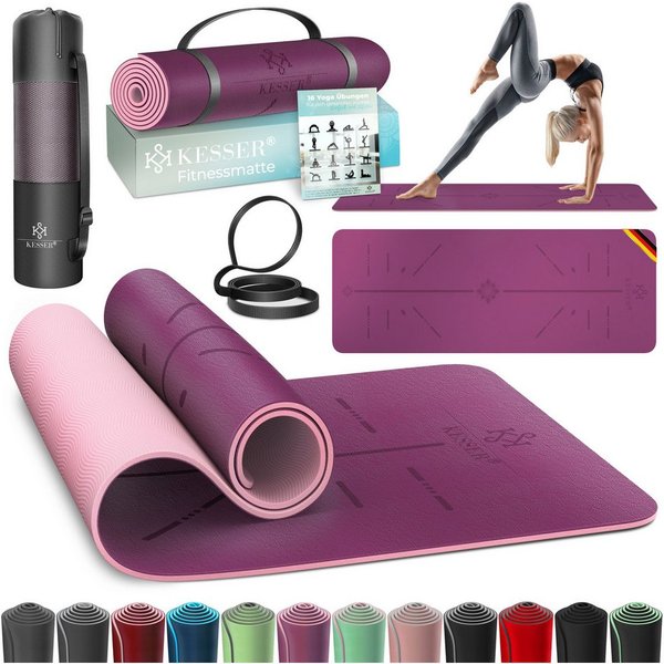 KESSER Yogamatte, Gymnastikmatte + Tragegurt rutschfest TPE Yogamatte gepolstert