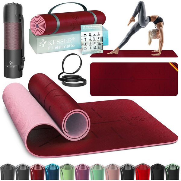 KESSER Yogamatte, Gymnastikmatte + Tragegurt rutschfest TPE Yogamatte gepolstert