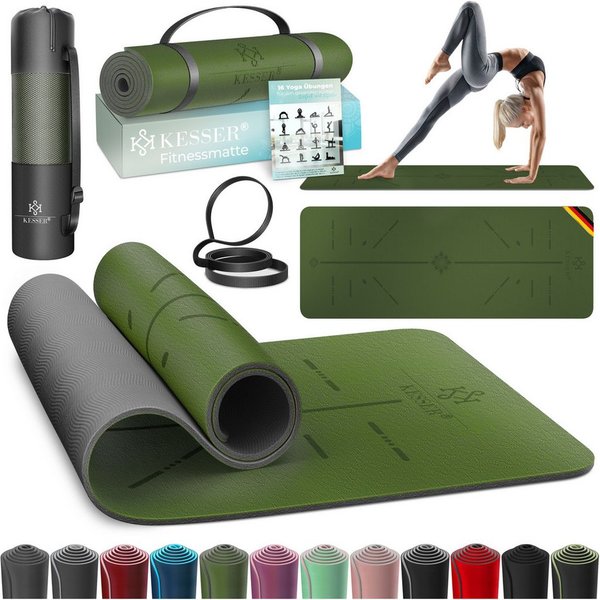 KESSER Yogamatte, Gymnastikmatte + Tragegurt rutschfest TPE Yogamatte gepolstert