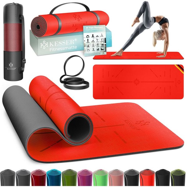 KESSER Yogamatte, Gymnastikmatte + Tragegurt rutschfest TPE Yogamatte gepolstert
