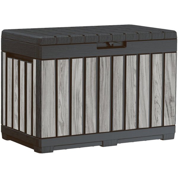 Keter Gartenbox Kentwood, 190 Liter, Holzoptik Stormgrey, Deckel bis 260 kg belastbar, abschließbar, wetterfest, UV-resistent, wartungsfrei