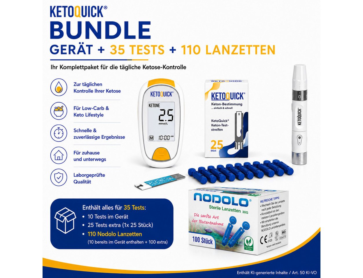 KetoQuick Keton-Messgerät Starterset mit 10 Teststreifen, Kombiset, Ideal für Keto-Ernährung, Fitness, Low Carb – Bild 2 von 5