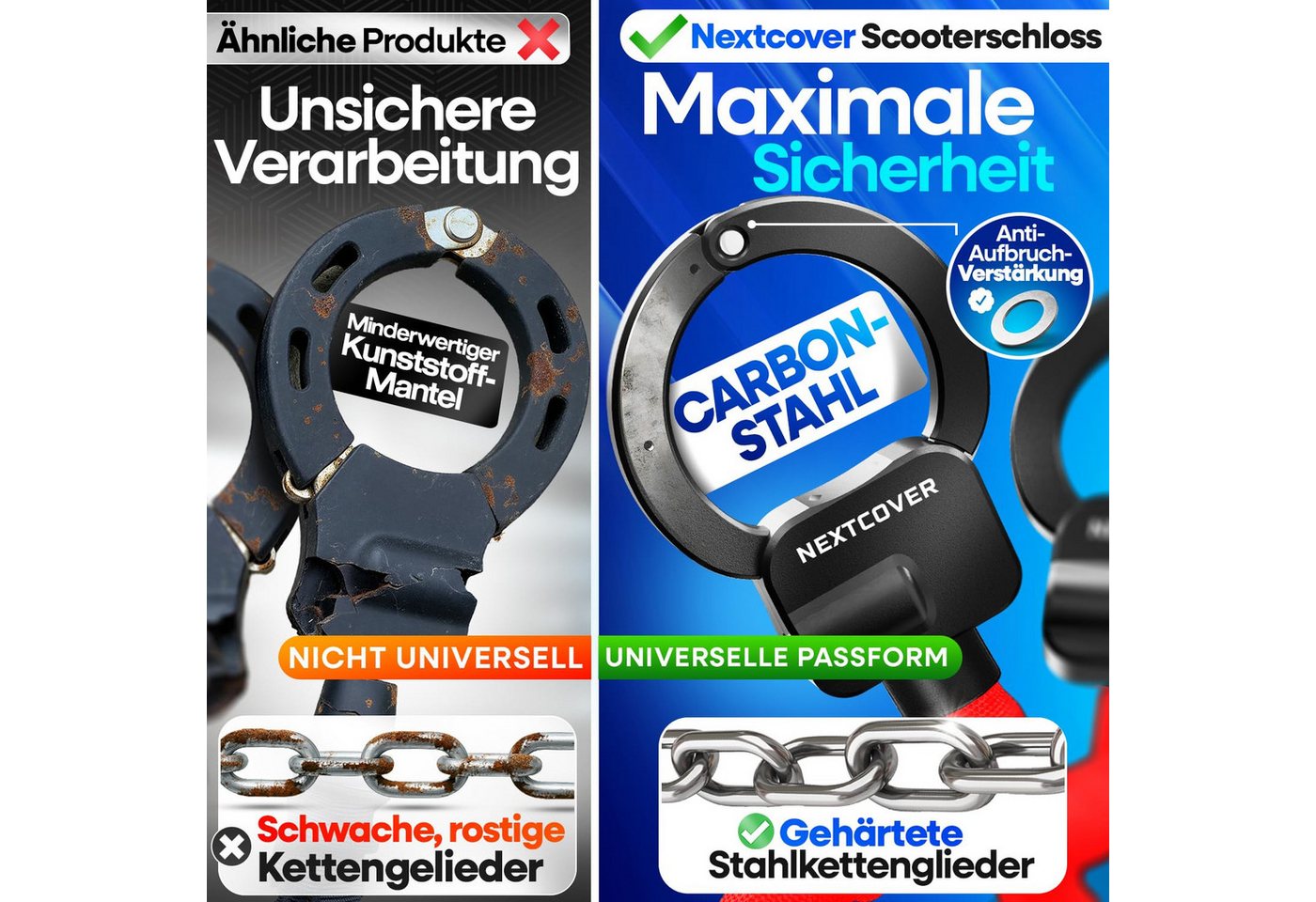 Nextcover Kettenschloss NEXTCOVER® E-Scooter Schloss [Steel-Secure-Technologie] – Bild 3 von 5