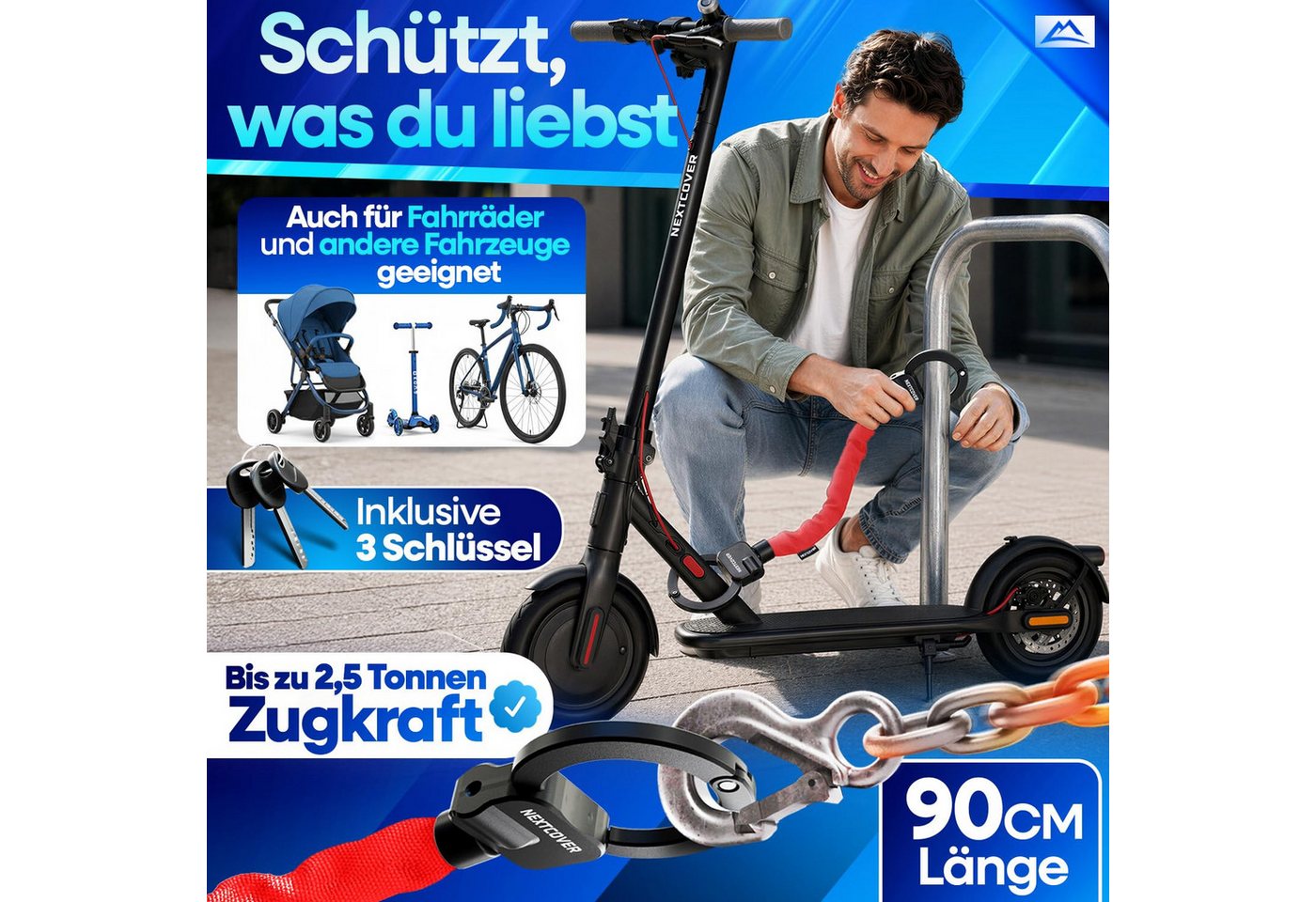 Nextcover Kettenschloss NEXTCOVER® E-Scooter Schloss [Steel-Secure-Technologie] – Bild 5 von 5