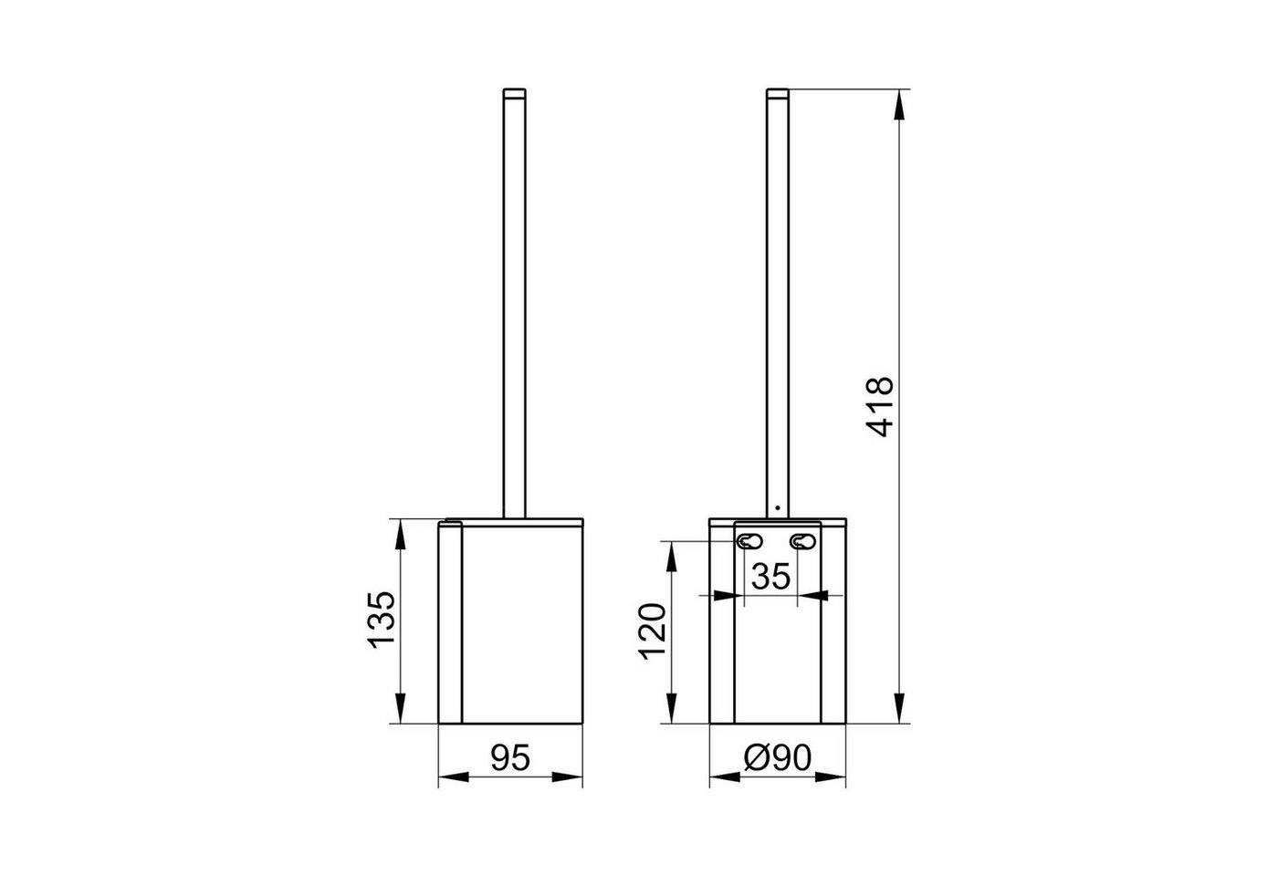 Keuco WC-Garnitur Plan mit Metallgehäuse, verchromt, mit Kunststoffeinsatz schwarz, Made in Germany, Wandmontage – Bild 4 von 4