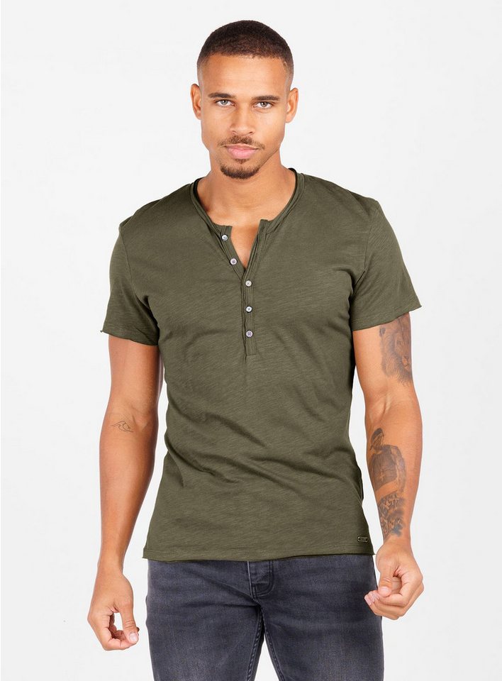Key Largo Henleyshirt Lemonade vintage Look uni Basic MT00122 mit Knopfleiste unifarben kurzarm slim fit – Bild 4 von 5