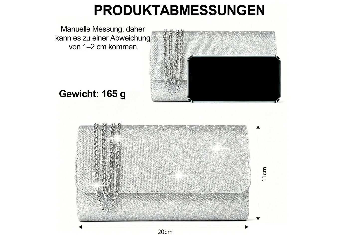Keyura Abendtasche Damen Clutch Glitzer Abendtasche mit Abnehmbarer Kette (Elegante Kettentasche Crossbody Schultertasche, für Hochzeit, Party, Date, Ball, Fest – Bild 4 von 5