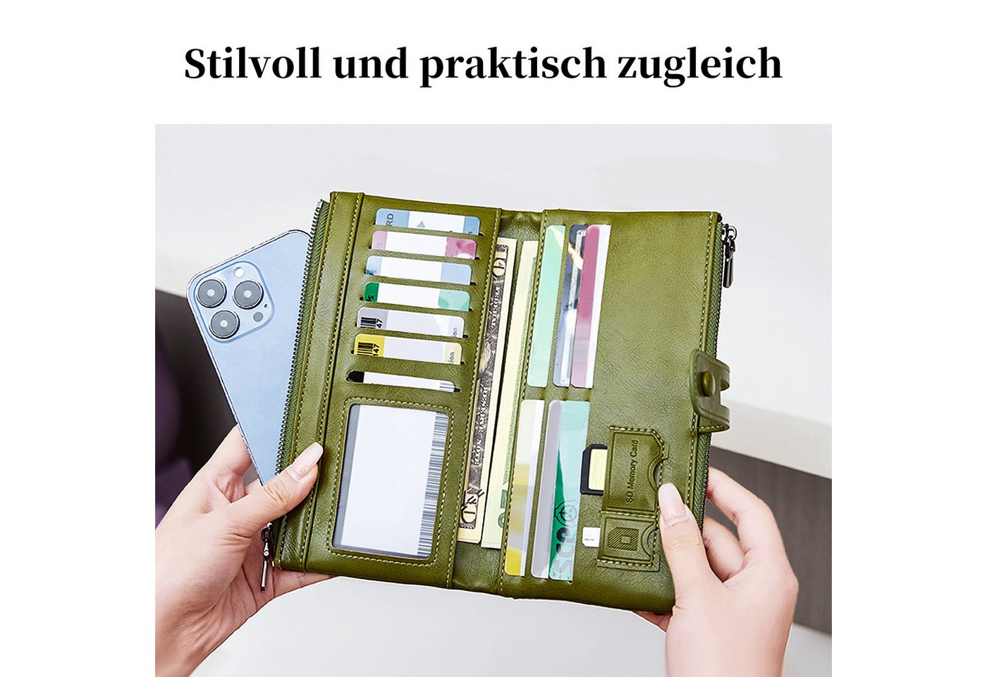 Keyura Geldbörse Geldbörse Damen, viele Kartenfächer, große Vintage Leder Geldbörse (Geldbeutel Damen, weiches Leder, RFID Schutz, Handyfach, Portemonnaie im La – Bild 3 von 5