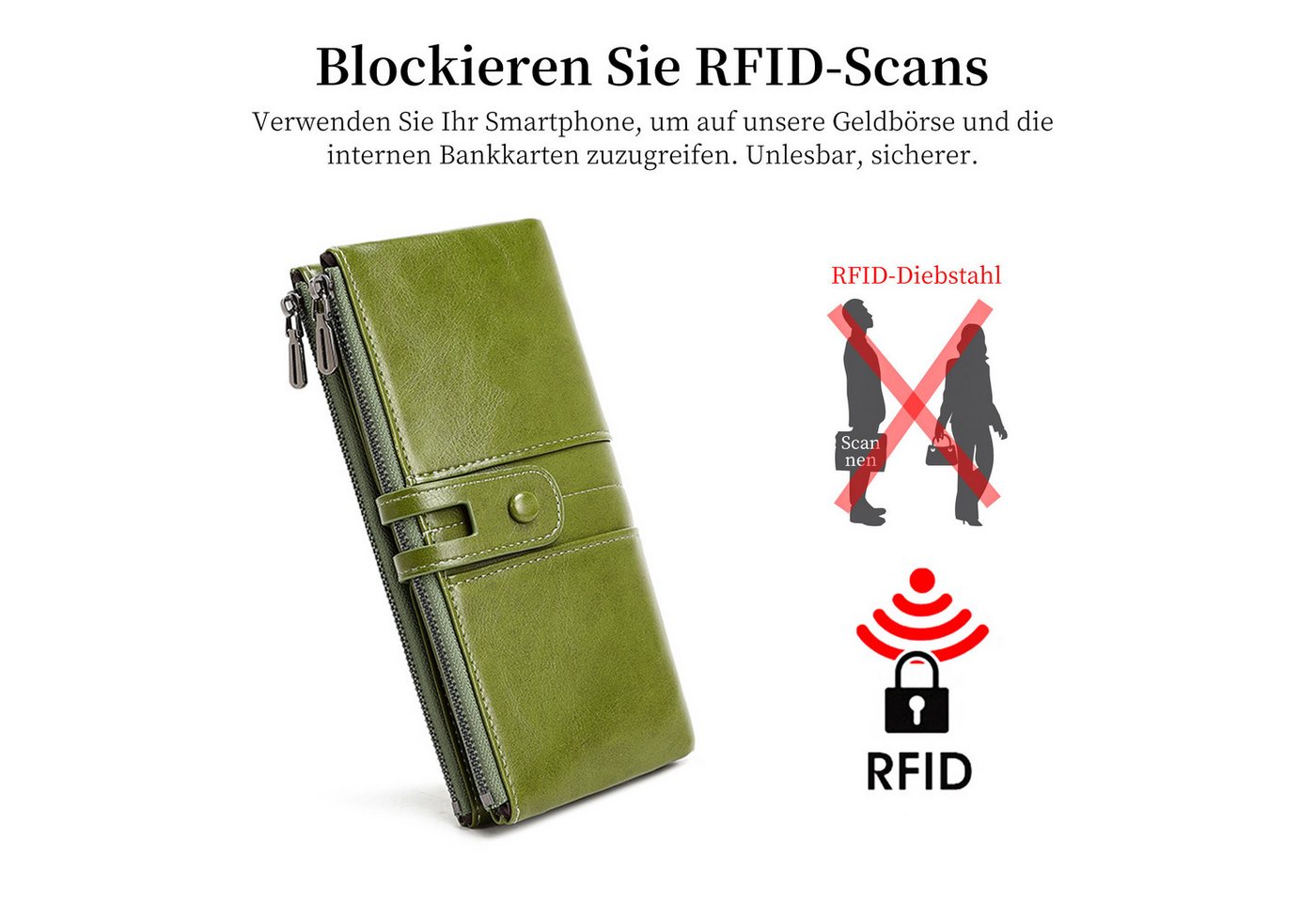 Keyura Geldbörse Geldbörse Damen, viele Kartenfächer, große Vintage Leder Geldbörse (Geldbeutel Damen, weiches Leder, RFID Schutz, Handyfach, Portemonnaie im La – Bild 4 von 5