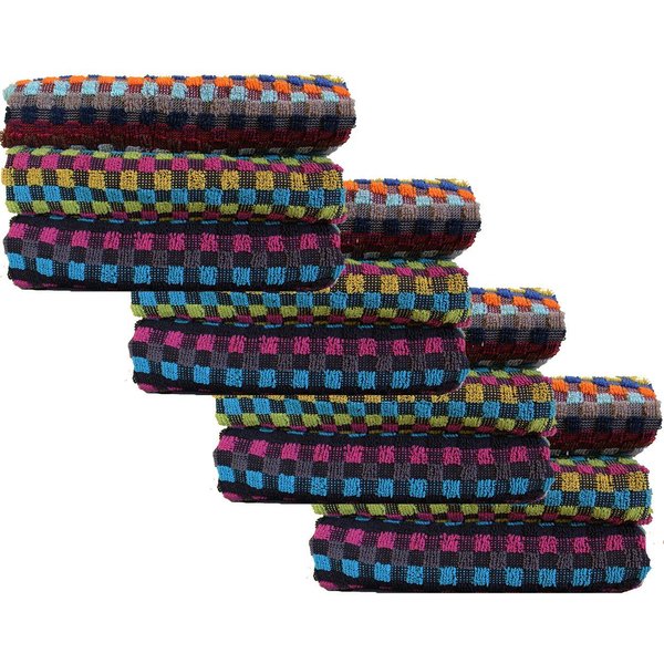 KH-Haushaltshandel Handtuch Frottier Grubentuch, 50x90 cm, Multicolor kariert, Handtuch, Baumwolle, Frottier (12-St), 12er Packung, robustes Zwrin Frottee