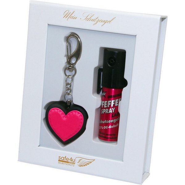 KH Security Marderspray Geschenkbox Sicherheit: Herz-Alarm + Pfefferspray, für mehr Sicherheit im Alltag, beim Joggen oder auf Reisen, Sicherheitsset für unterw
