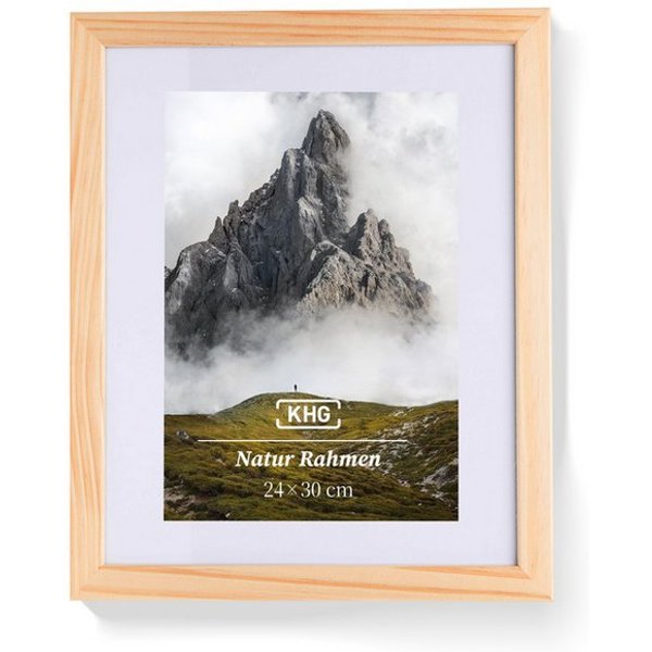KHG Bilderrahmen 24x30 cm Natur, für 1 Bilder (stabile Glasfront, MDF-Holz-Rahmen foliert & Passepartout, 1 St), Premium-Rahmen für Fotos, Poster, Zertifikate &