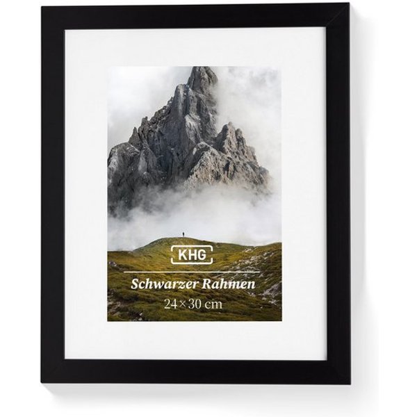 KHG Bilderrahmen 24x30 cm Schwarz, für 1 Bilder (stabile Glasfront, MDF-Holz-Rahmen foliert & Passepartout, 1 St), Premium-Rahmen für Fotos, Poster, Zertifikate