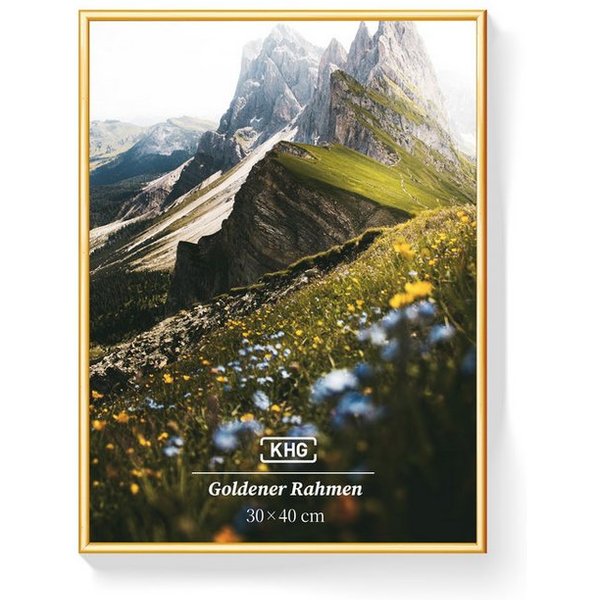 KHG Bilderrahmen 30x40 cm Gold, für 1 Bilder (stabile Glasfront & Kunststoff-Rahmen, 1 St), für Fotos, Poster, Zertifikate & Collagen, Steckanbringung für Hoch-
