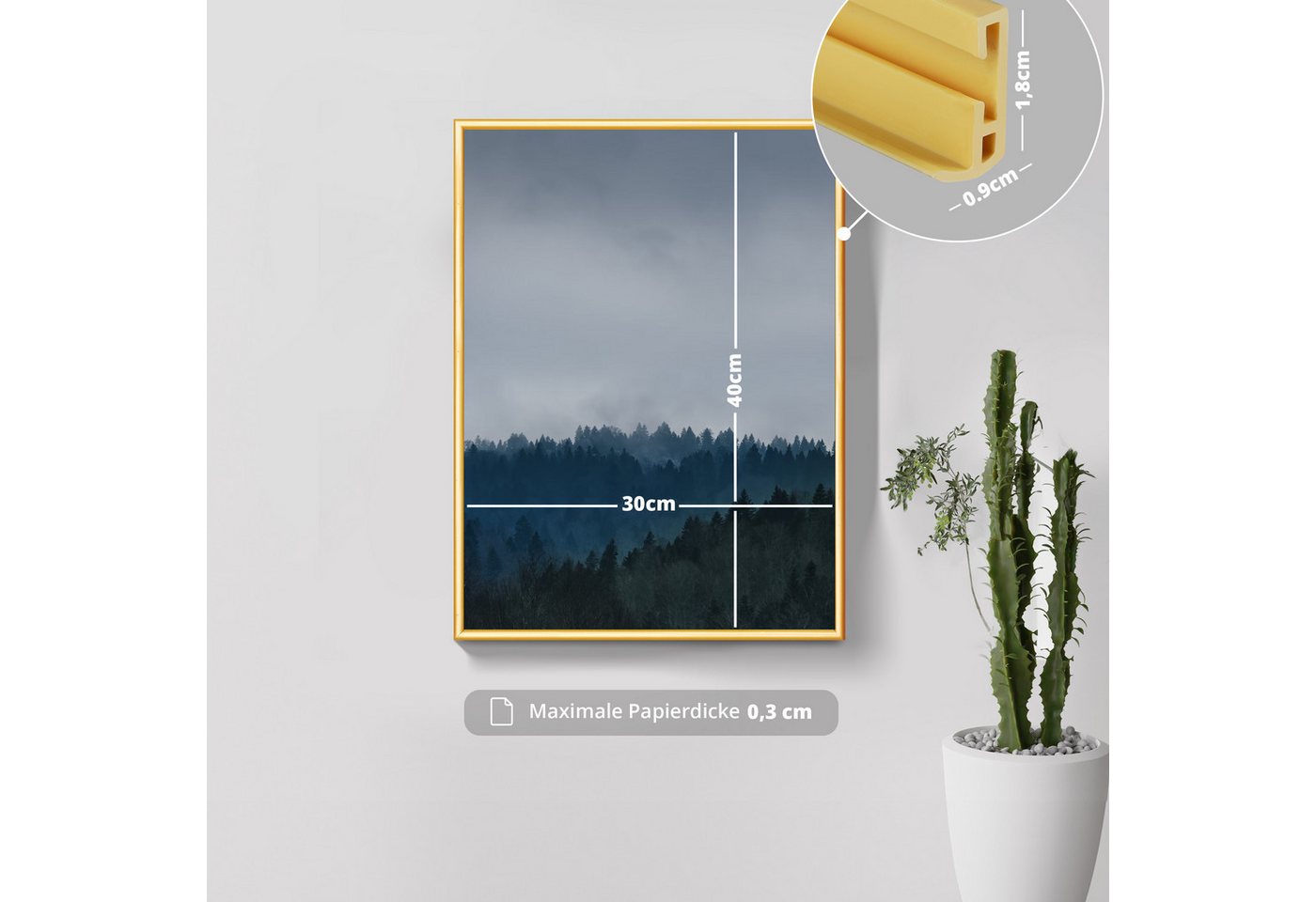 KHG Bilderrahmen 30x40 cm Gold, für 1 Bilder (stabile Glasfront & Kunststoff-Rahmen, 1 St), für Fotos, Poster, Zertifikate & Collagen, Steckanbringung für Hoch- – Bild 2 von 5