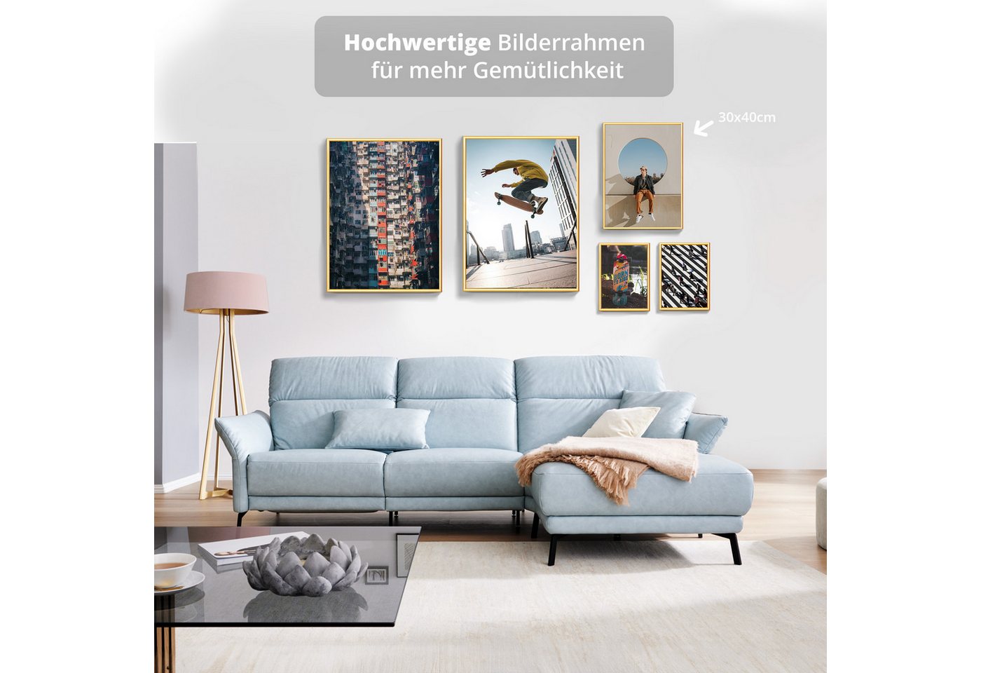KHG Bilderrahmen 30x40 cm Gold, für 1 Bilder (stabile Glasfront & Kunststoff-Rahmen, 1 St), für Fotos, Poster, Zertifikate & Collagen, Steckanbringung für Hoch- – Bild 3 von 5